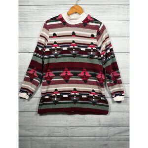Vintage Women's M Southwestern Geometric Fleece Mock Neck Pullover 4384